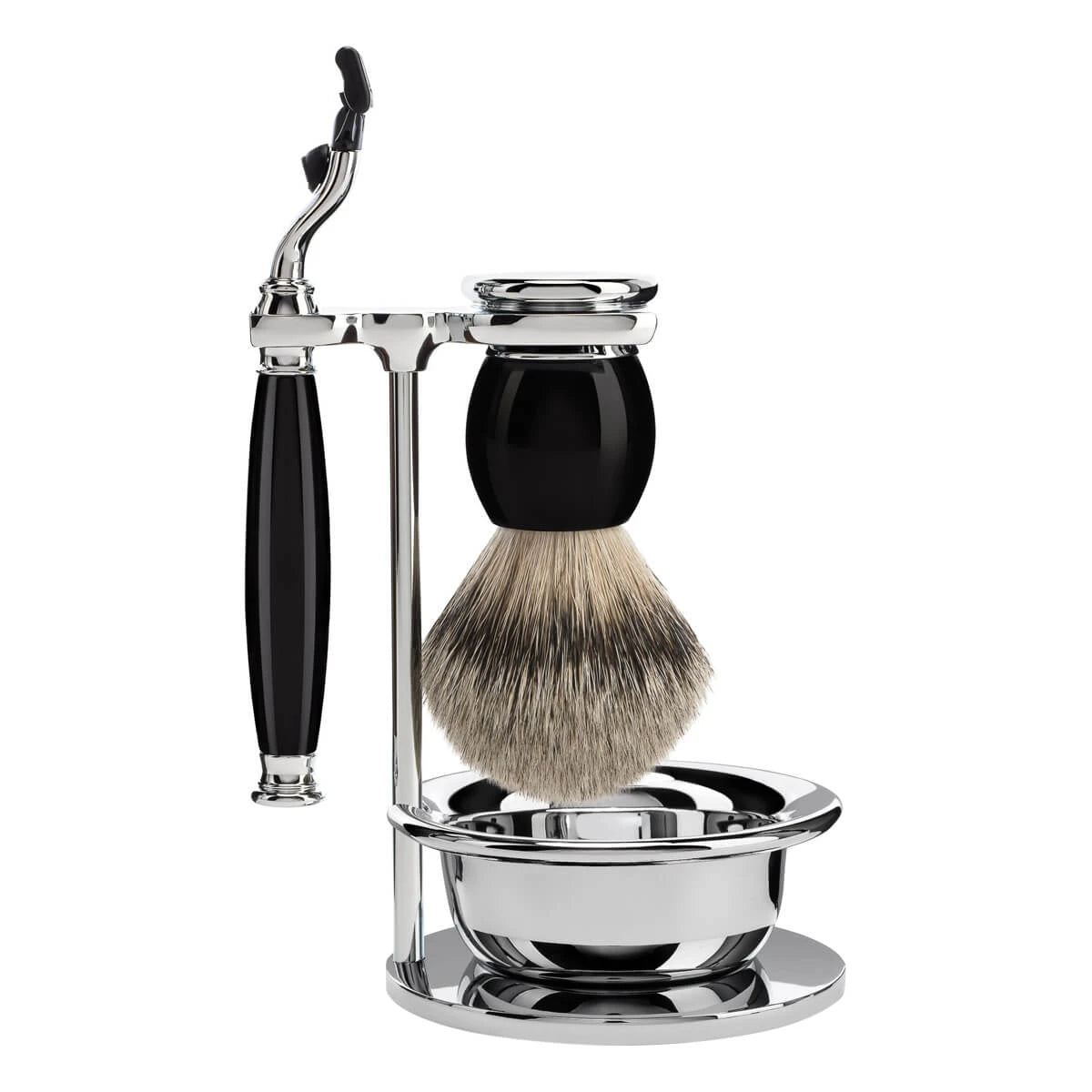Shaving set with Mach3 Shaver, Shaving Brush, Holder and Bowl, Sophist, Black Resin