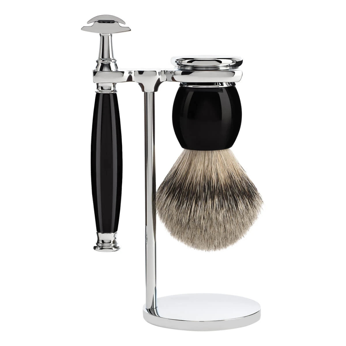 Shaving set with DE razor, Shaving Brush and Holder, Sophist, Black Resin