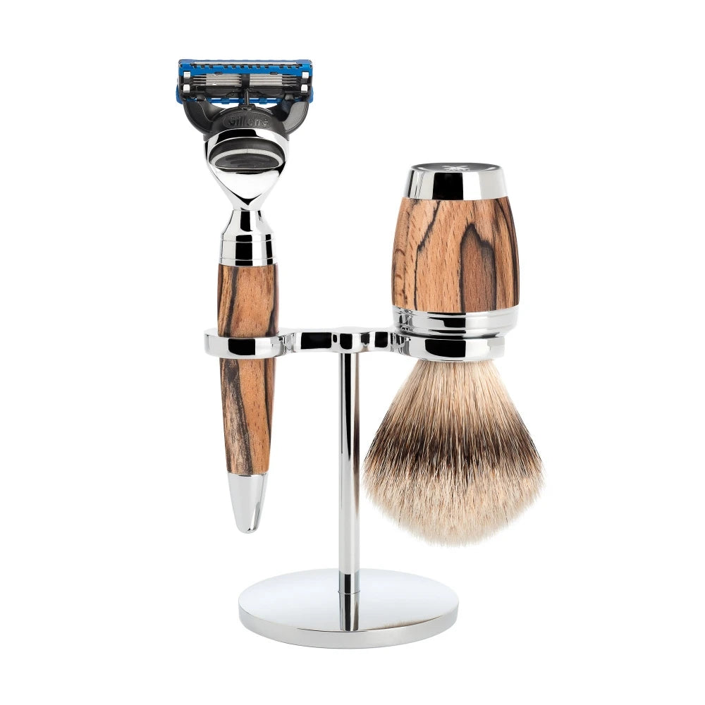 Shaving kit with Shaver, Shaving Brush and Holder, Stylo, Spalted Beech