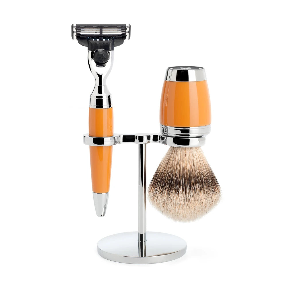 Shaving kit with Mach3 Shaver, Shaving Brush and Holder, Stylo, Butterscotch