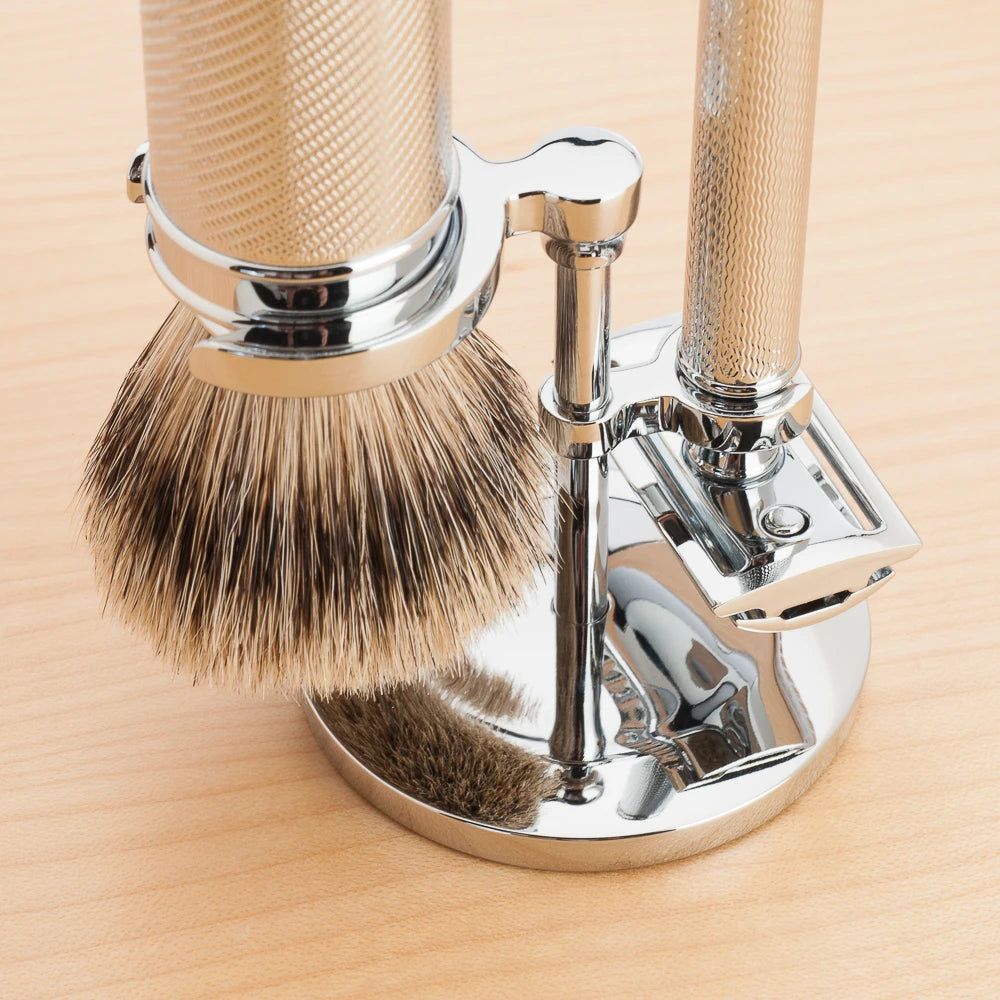 Shaving set with DE razor, Shaving brush and holder, Traditional, Rosegold