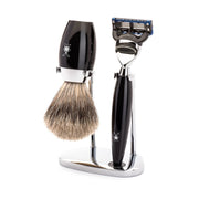 Shaving kit with Fusion Shaver, Fine Badger Shaving Brush and Holder, Kosmo, Black Resin