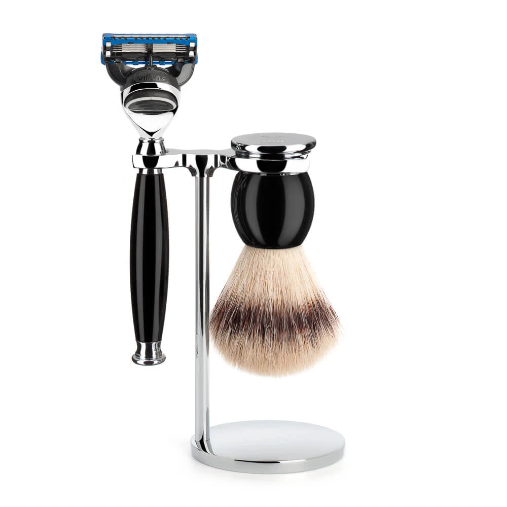 Shaving set with Shaver, Shaving Brush and Holder, Sophist, Black Resin