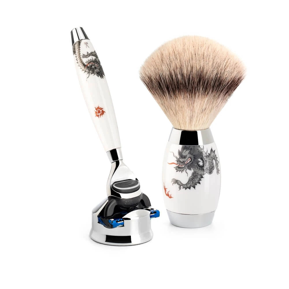 Meissen Porcelain Shaving Set with Fusion Shaver, Silvertip Fibre® Shaving Brush and Holder for Shaver, Porcelain