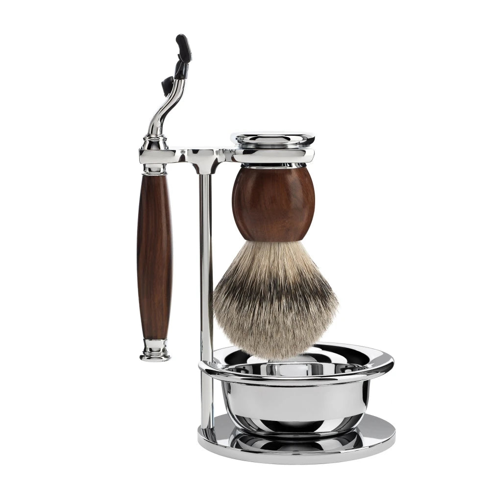 Shaving set with Mach3 Shaver, Shaving Brush, Holder and Bowl, Sophist, Ironwood