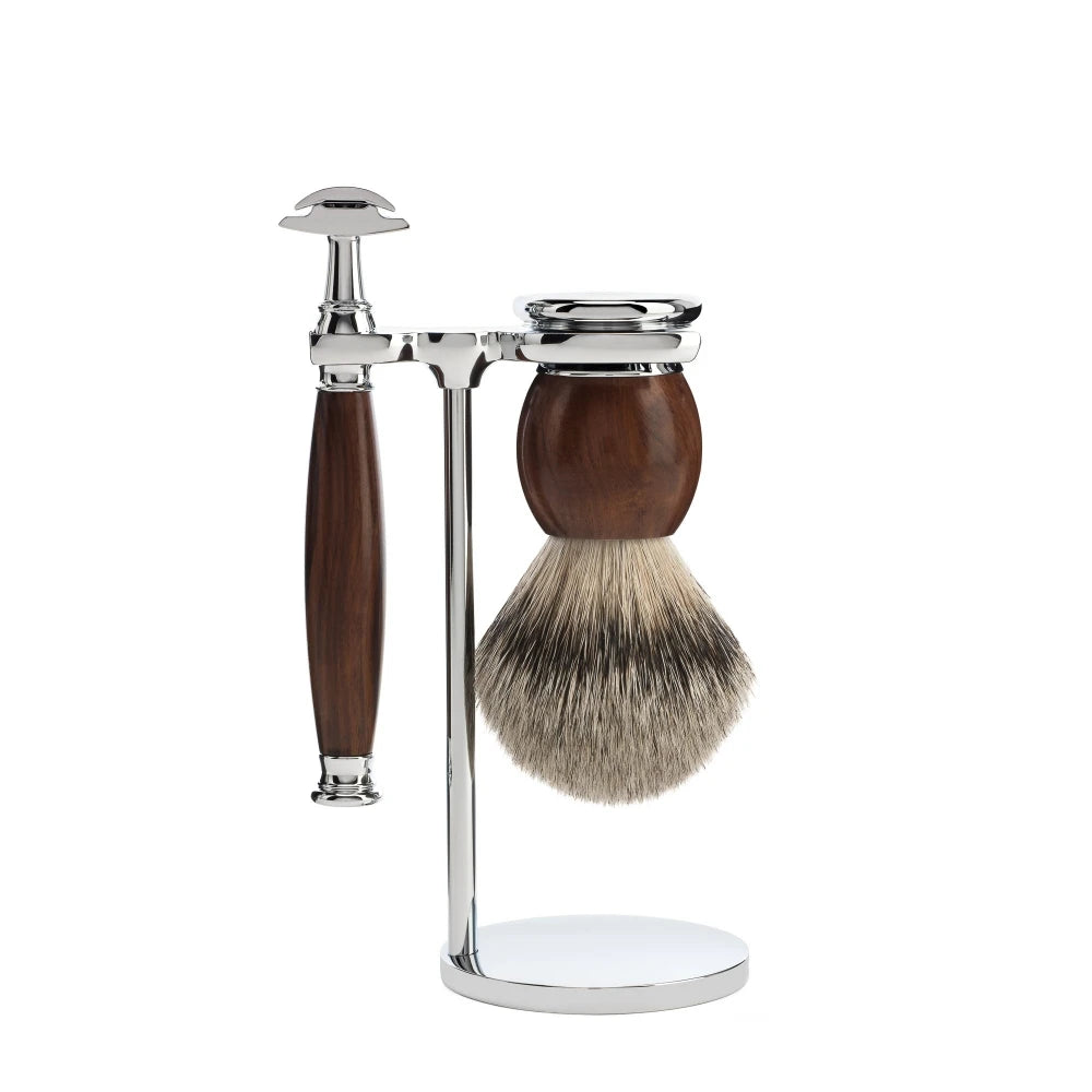 Shaving set with DE razor, Shaving Brush and Holder, Sophist, Ironwood