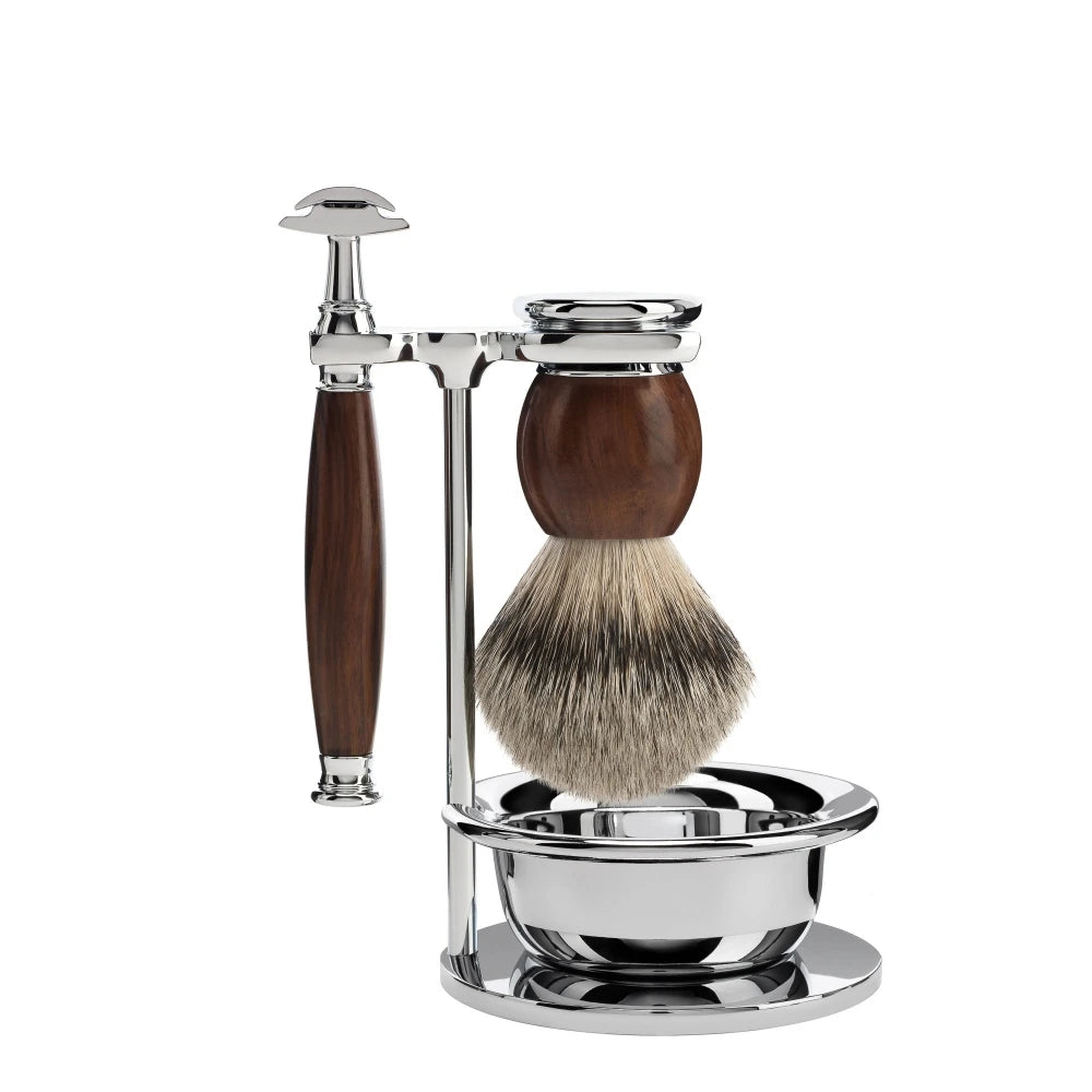 Shaving set with DE razor, Shaving brush, Holder and bowl, Sophist, Ironwood