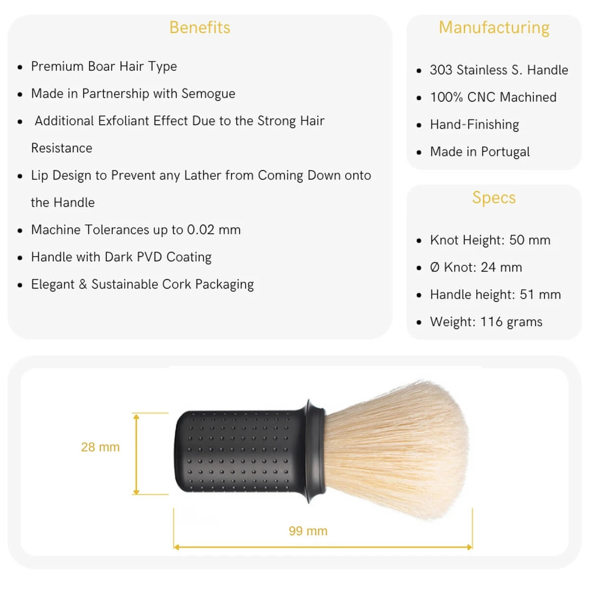 Premium Boar Shaving Brush, Stainless steel - Dark