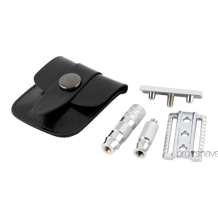 Travel scraper in leather case