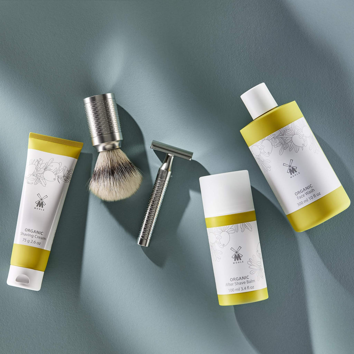 Shaving set with DE razor, Shaving brush and holder, Rocca, Stainless steel - Matte finish