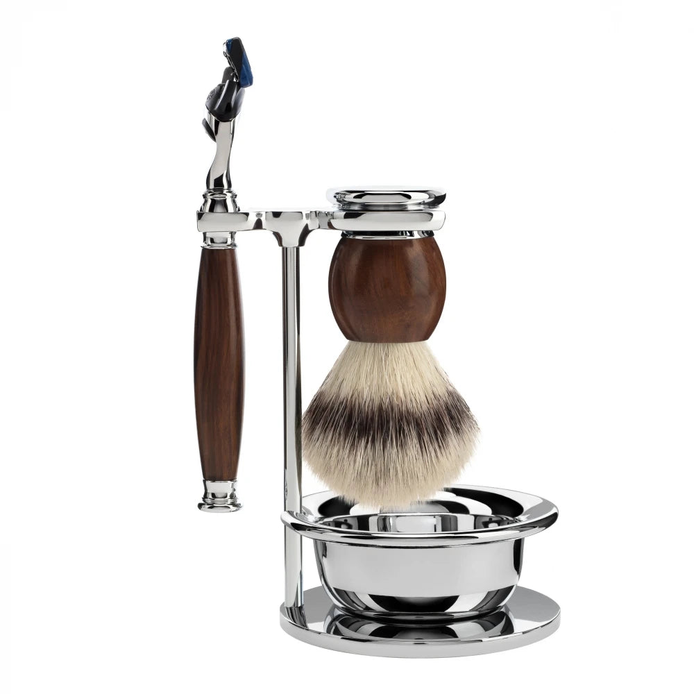Shaving set with Shaver, Fibre Shaving Brush, Holder and Bowl, Sophist, Ironwood